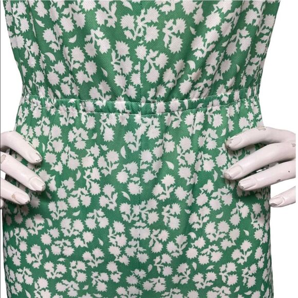 VINTAGE Handmade 70s 80s OOAK Green Polyester Floral SpaghettiStrap Jumpsuit S M - Picture 11 of 16